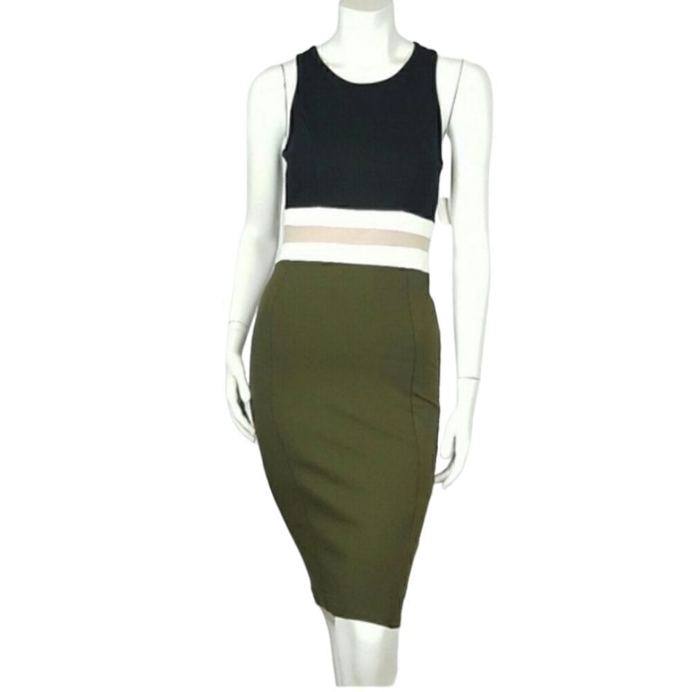 Chocolate U.S.A Women's Midi Dress Olive -Black  Size Small‎